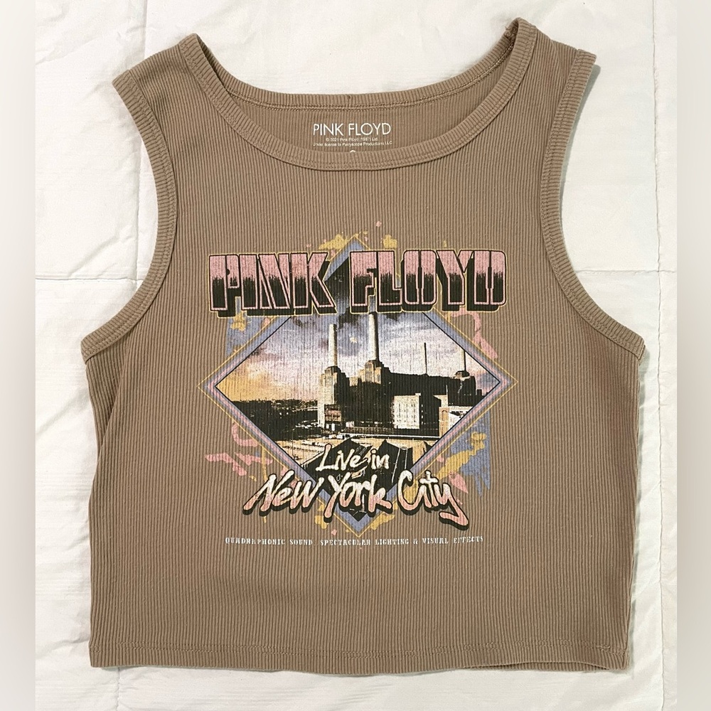 Pink Floyd Live at New York Tan and Pink   Cropped Tank Top SZ S EUC